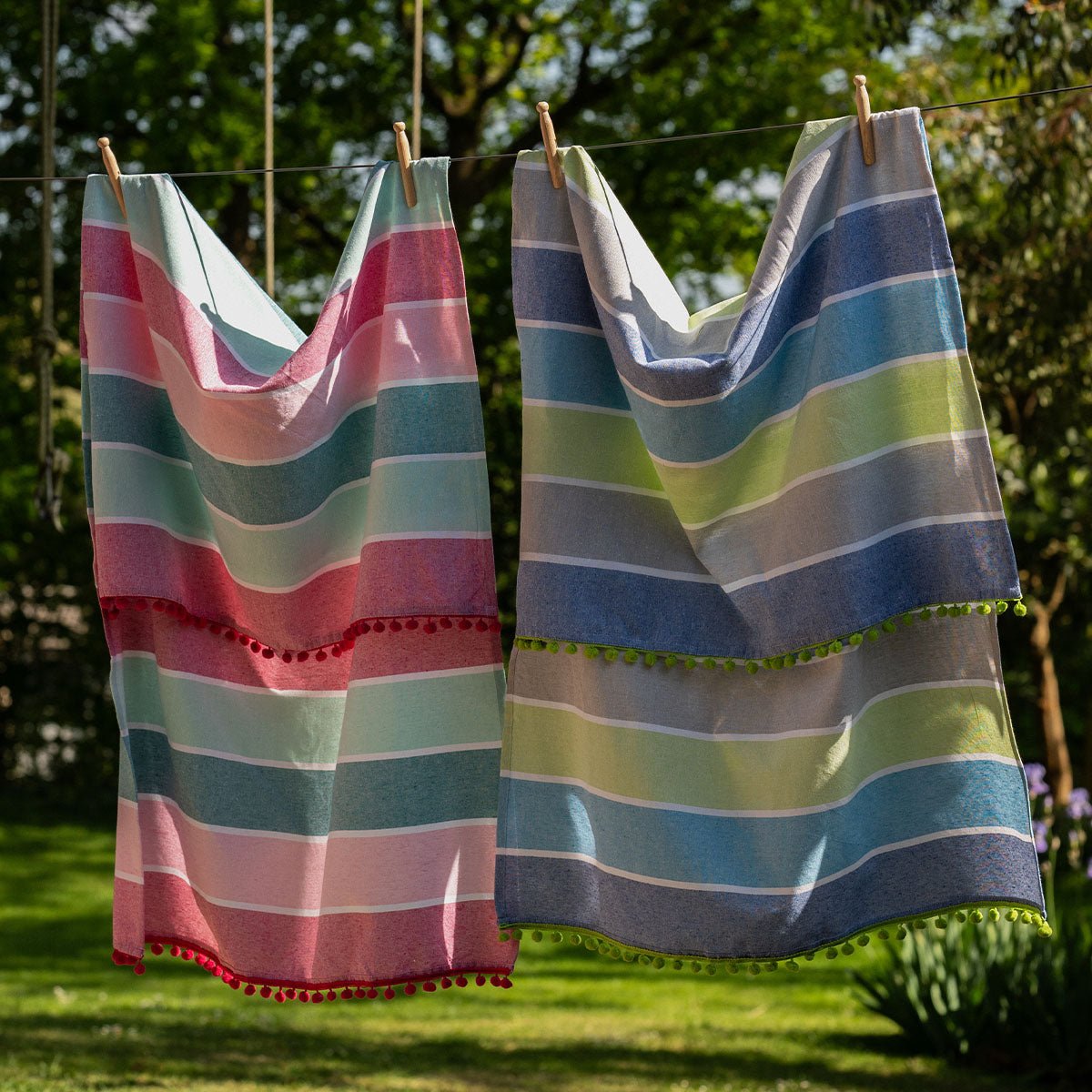 Hammam Towel with Pom Pom Edge - Red Multi - Forever England