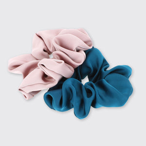 Set of Two Satin Scrunchies- Teal/Heather
