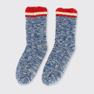 Hector Mens Cable Knit Slipper Socks- Blue