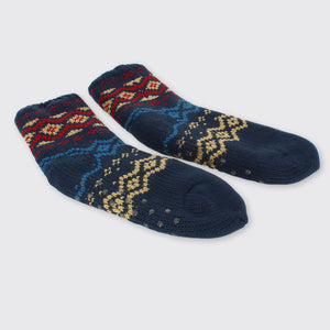Hector Mens Fairisle Slipper Socks- Blue