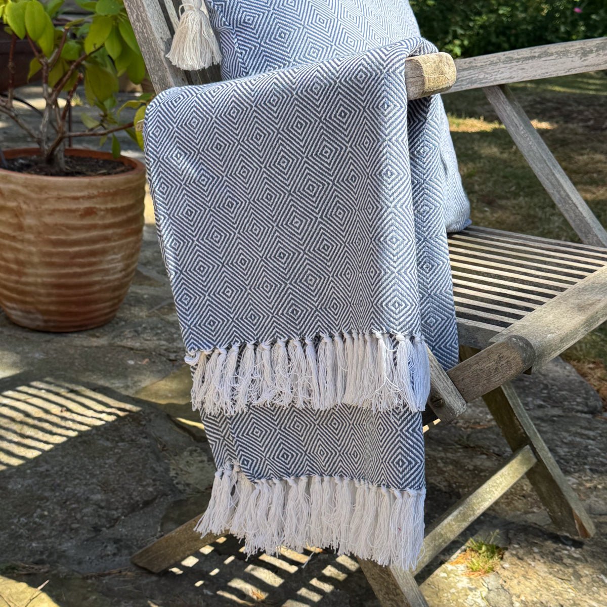 Heritage Loom Cotton Throw-Blue - 130 x 160 cm - Forever England