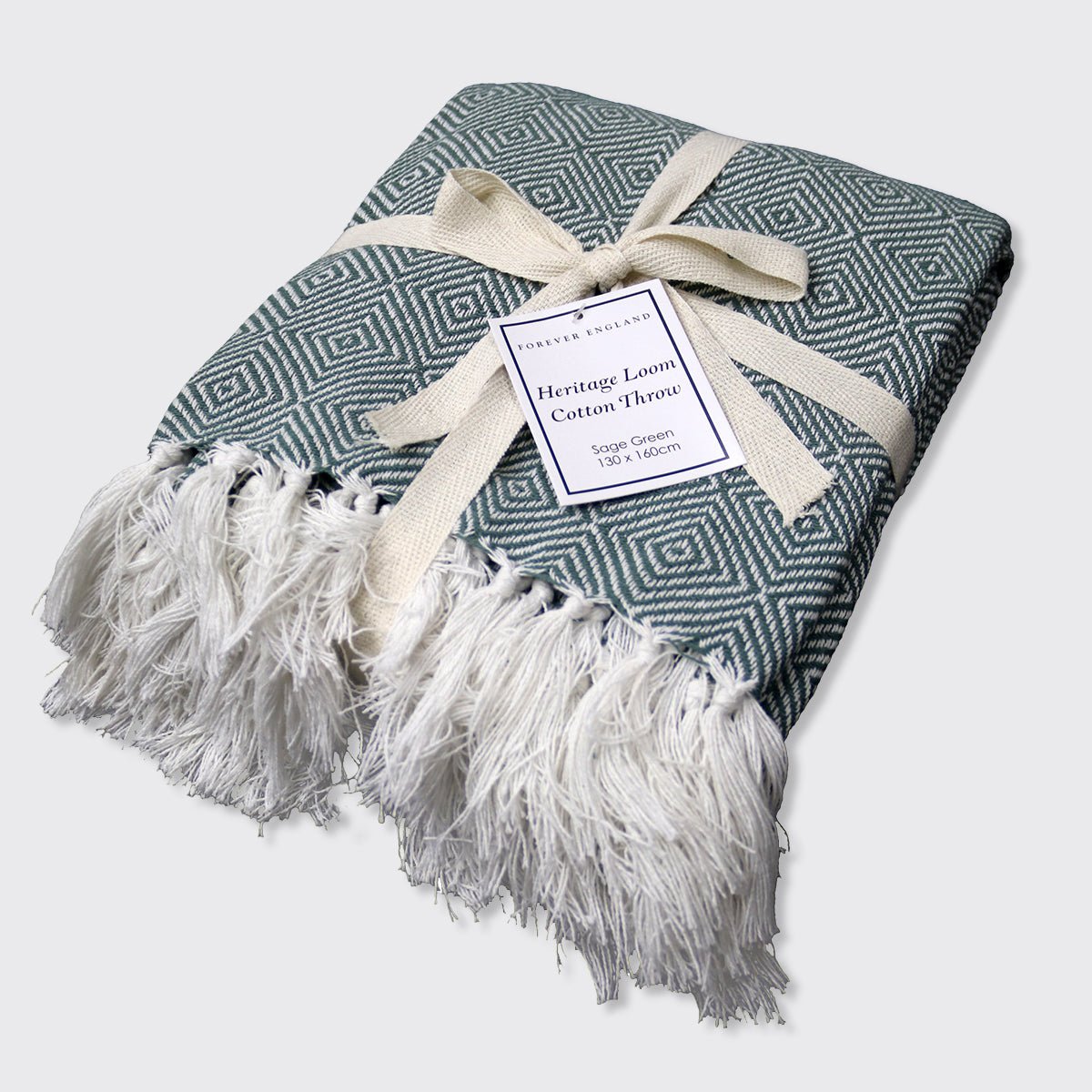 Heritage Loom Cotton Throw- Sage Green- 130 x 160 cm - Forever England