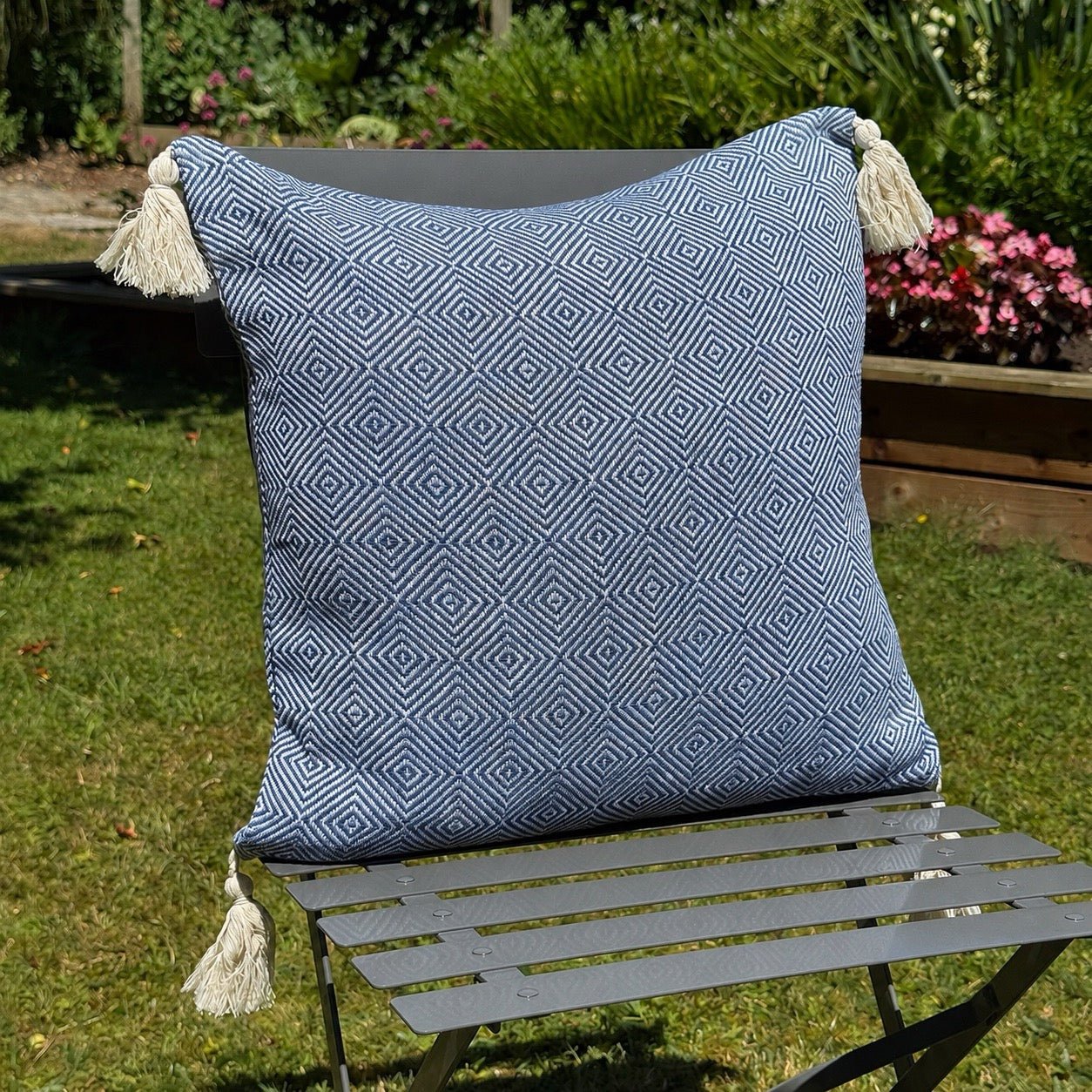 Heritage Loom Tassle Cushion Cover-Blue- 45 x 45 cm - Forever England