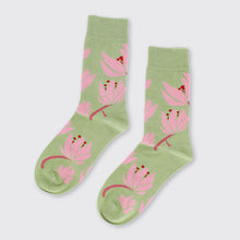 Load image into Gallery viewer, Hibiscus Sock Pink/Green