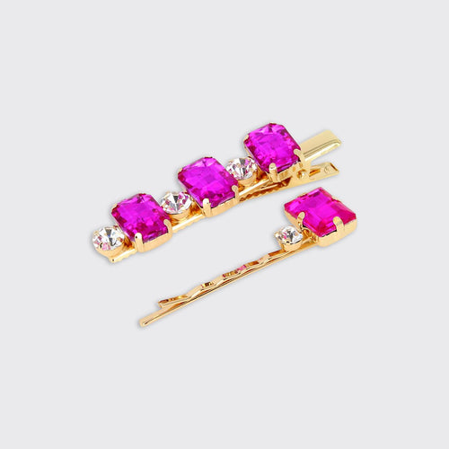 Jewelled Set of 2 Hairclips- Cerise Pink - Forever England