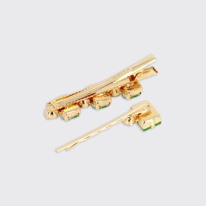 Jewelled Set of 2 Hairclips- Peridot Green - Forever England