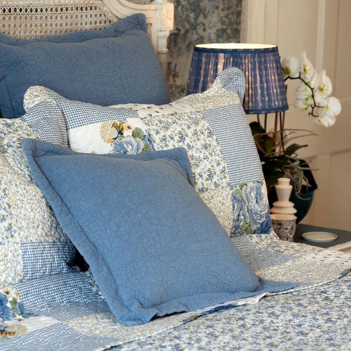 Melissa Blue Patchwork Bedspread - Forever England