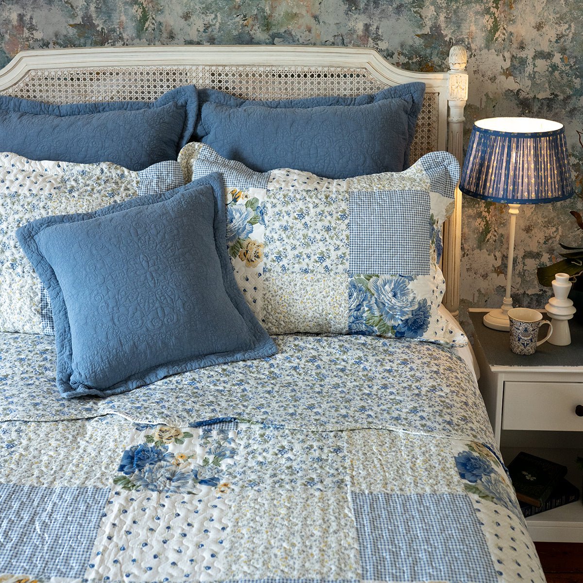 Melissa Blue Patchwork Bedspread - Forever England
