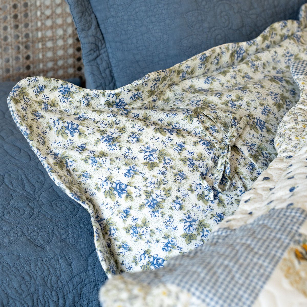 Melissa Blue Patchwork Bedspread - Forever England
