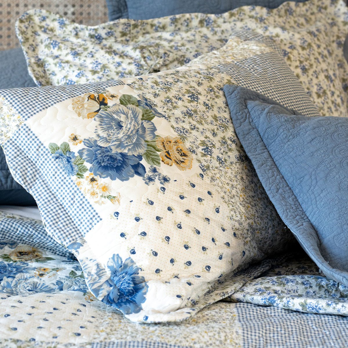 Melissa Blue Patchwork Bedspread - Forever England