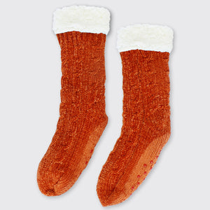 Molly Chenille Slipper Socks - Burnt Orange