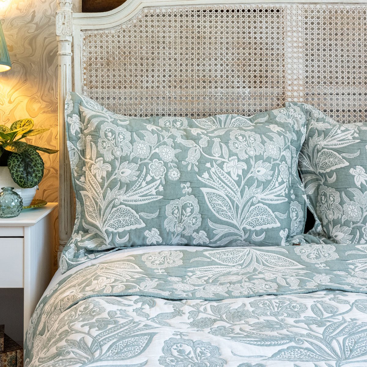 Olivia Duck Egg Green Jacquard Bedspread - Forever England