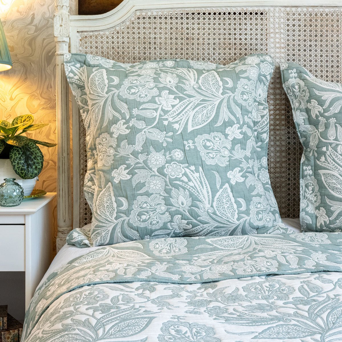 Olivia Duck Egg Green Jacquard Bedspread - Forever England