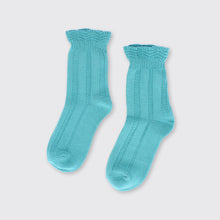 Load image into Gallery viewer, Ruffle Top Turquoise Socks