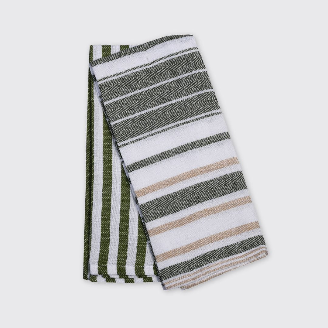Set of 2 Cotton Tea Towels - Green / Natural - Forever England