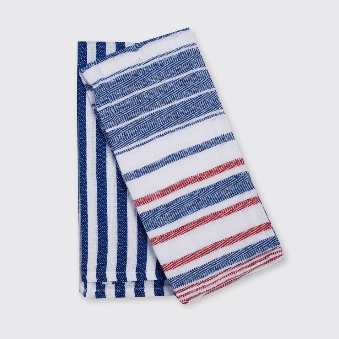 Set of 2 Cotton Tea Towels - Navy / Red - Forever England