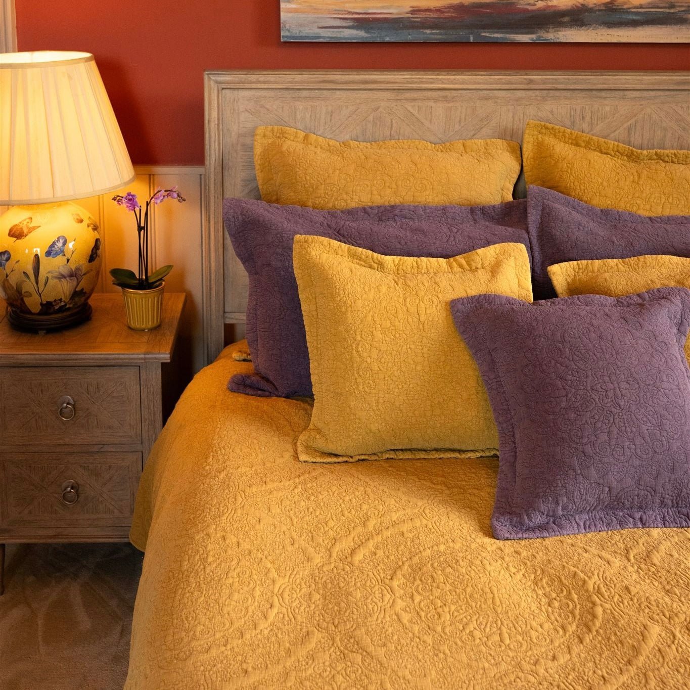 Stonewash Cotton Mustard Continental Pillowsham - Forever England