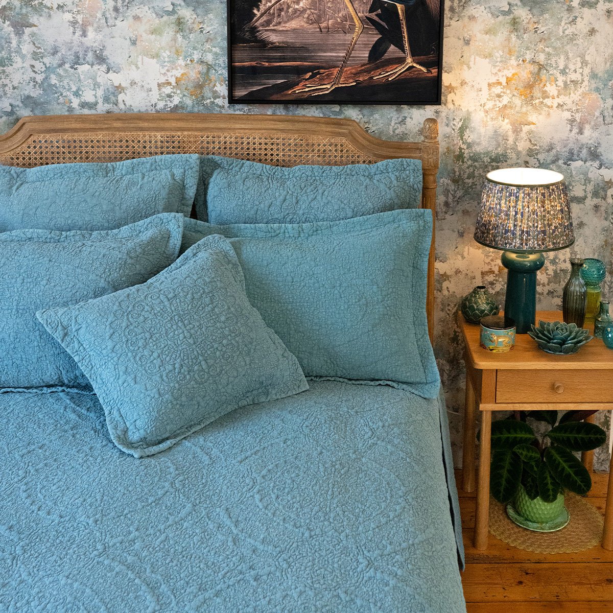Stonewash Cotton Teal Blue Bedspread - Forever England