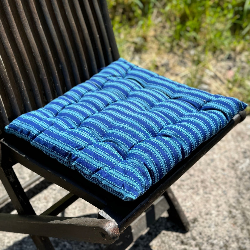 Striped Cotton Seat Pad - Aqua Blue - Forever England