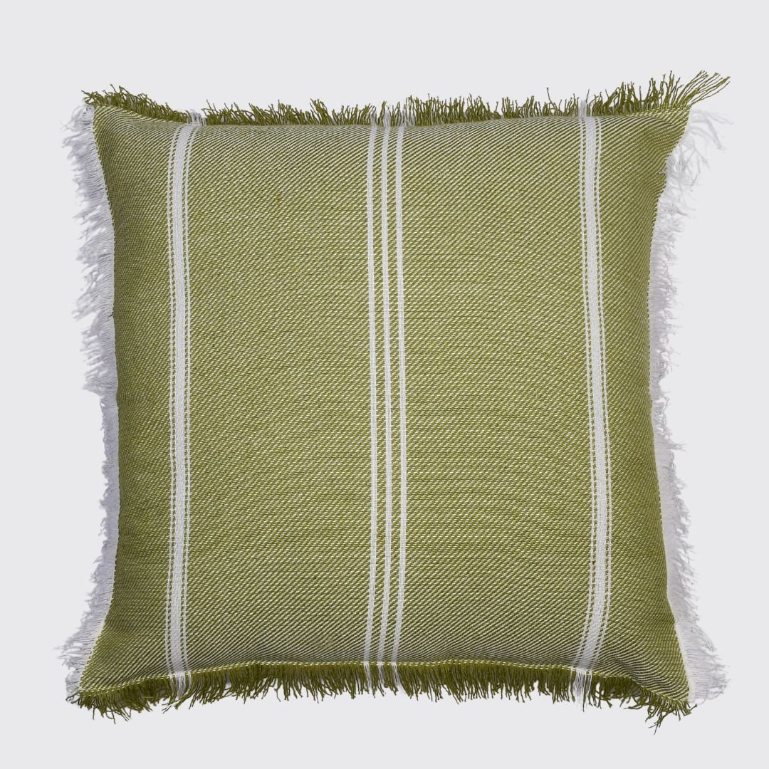 Striped Cushion Cover with Fringe - Pistachio - Forever England