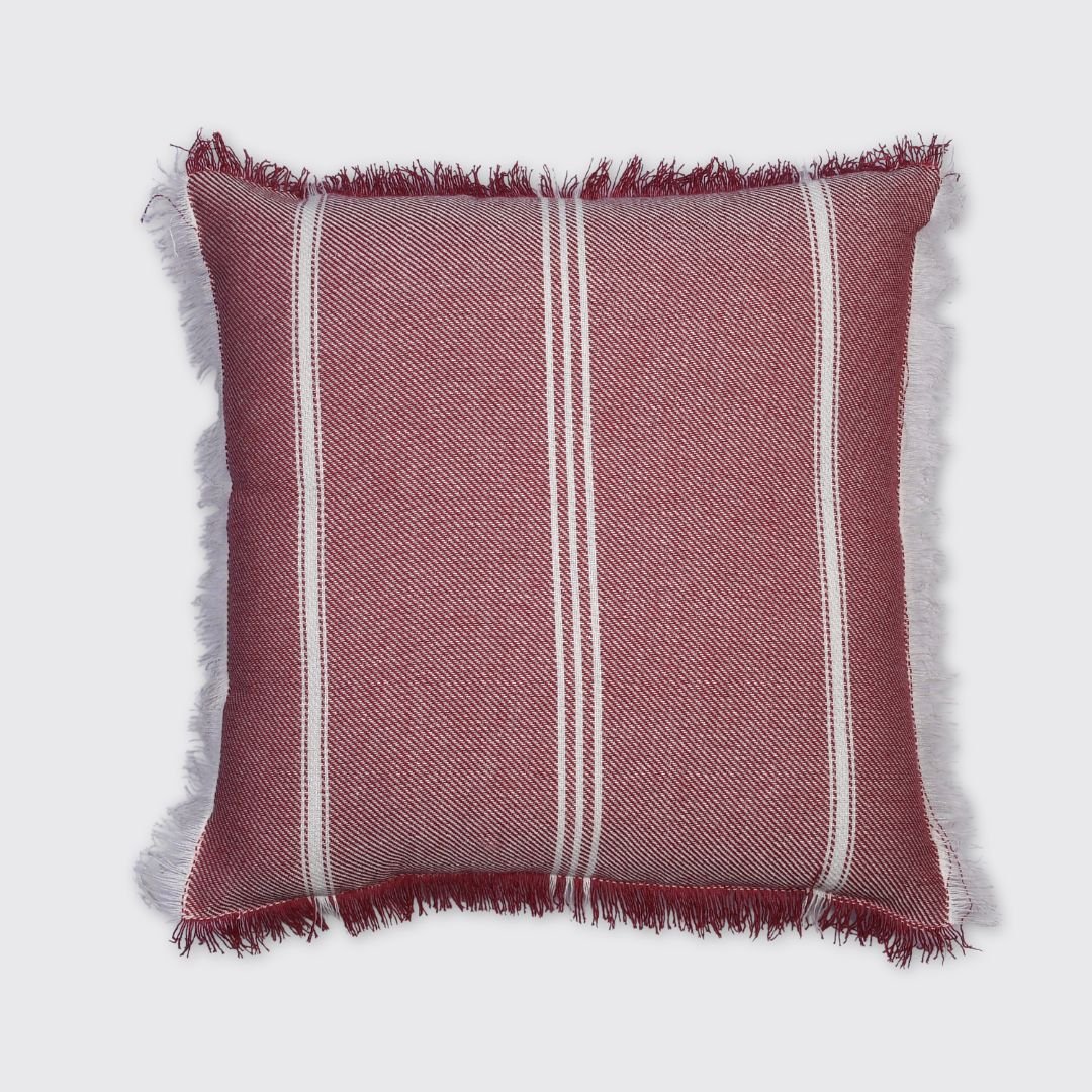 Striped Cushion Cover with Fringe - Raspberry - Forever England