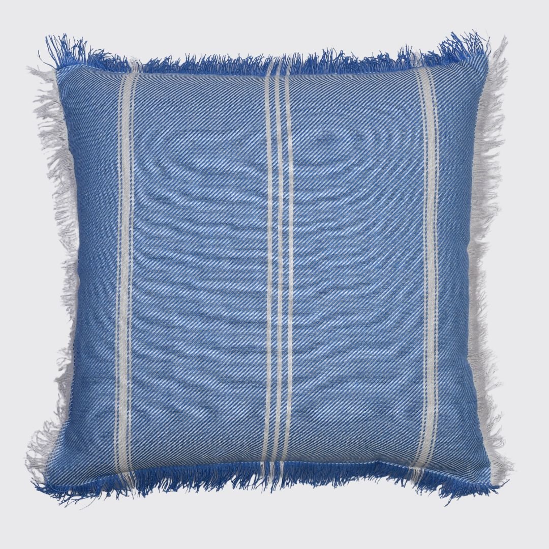 Striped Cushion Cover with Fringe - Sky Blue - Forever England