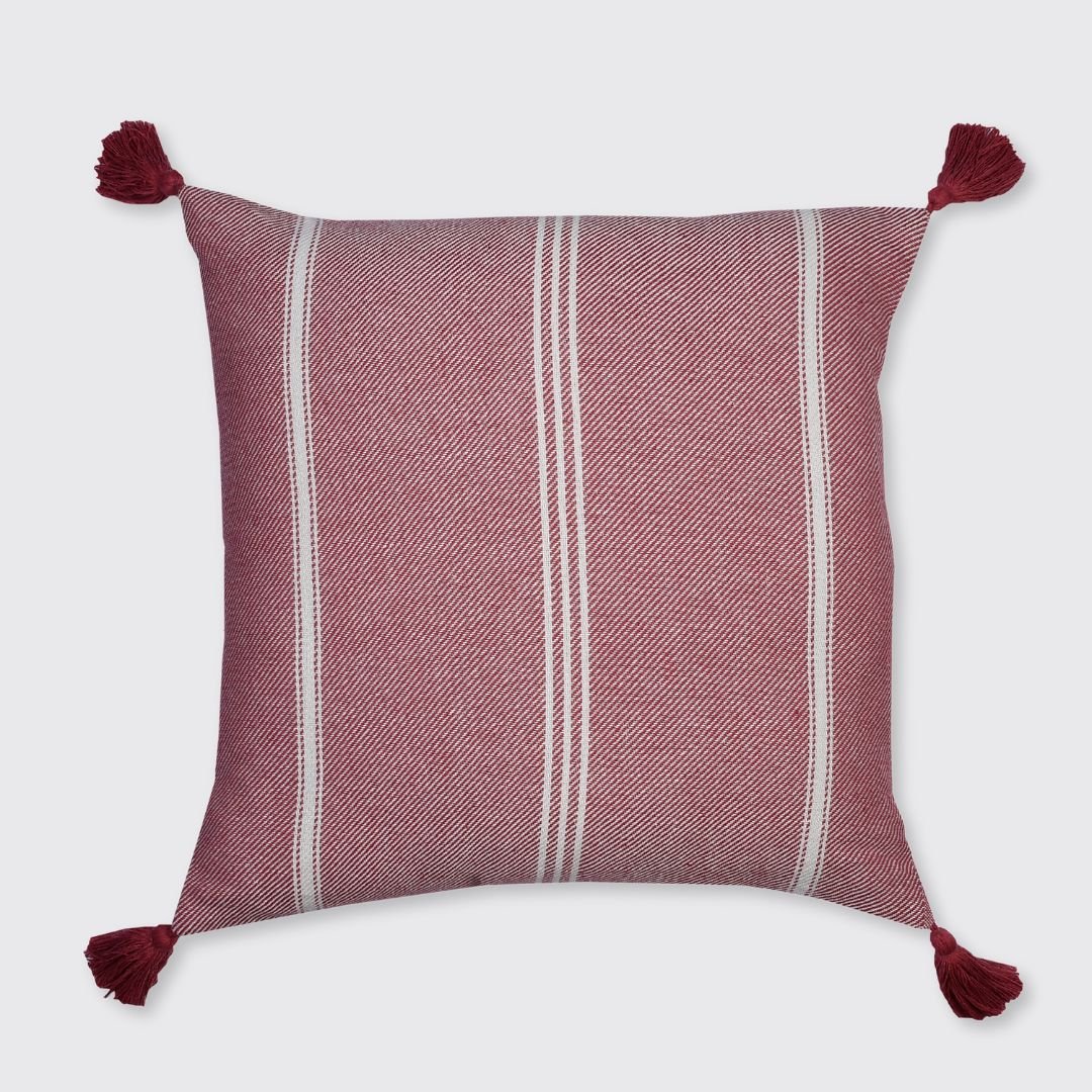 Striped Cushion Cover with Tassels - Raspberry - Forever England