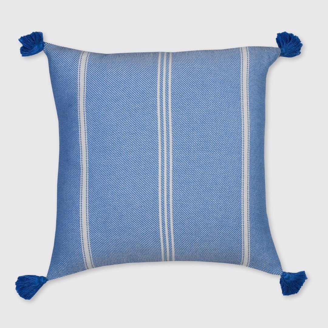 Striped Cushion Cover with Tassels - Sky Blue - Forever England