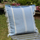Striped Cushion with Fringe - Sky Blue - Forever England