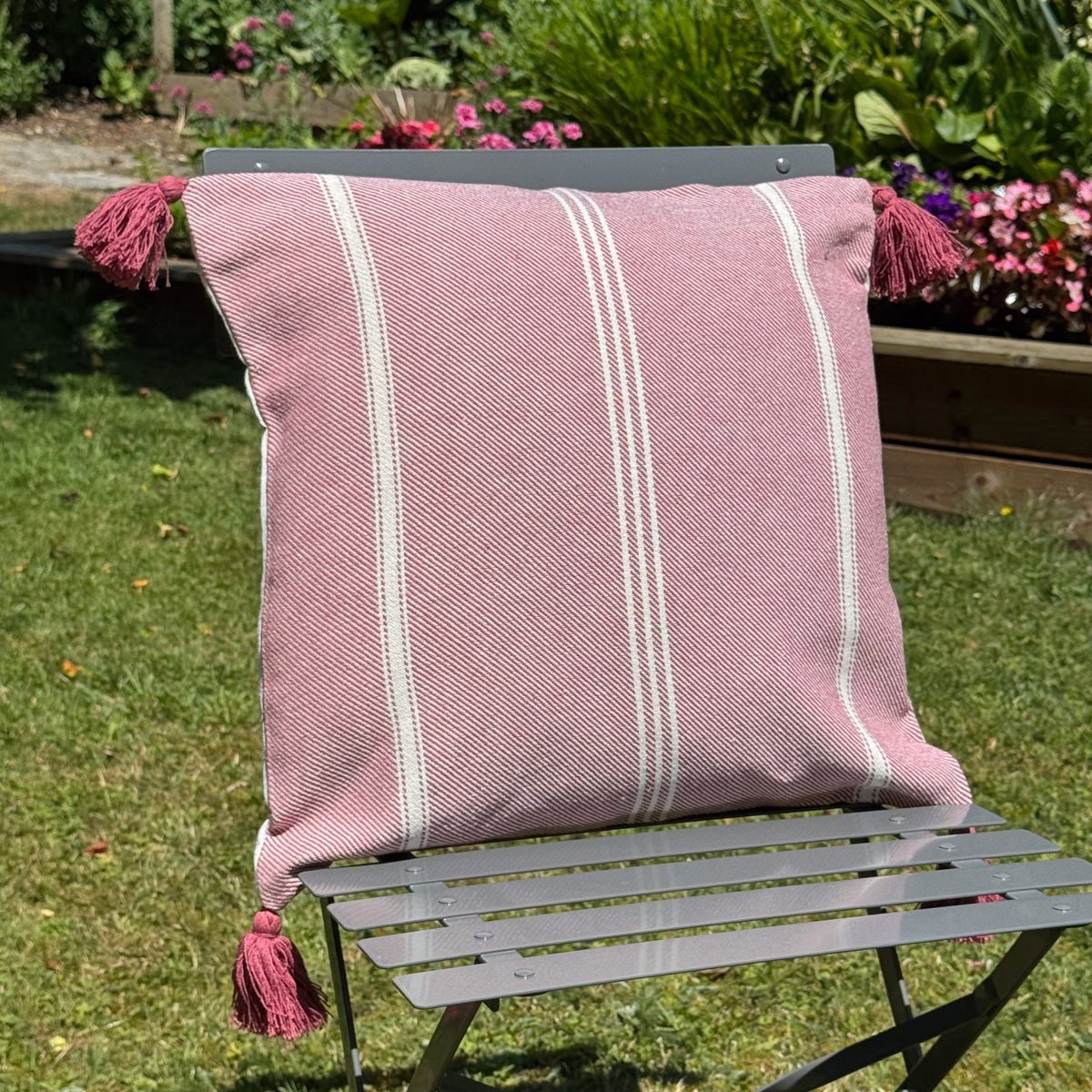 Striped Cushion with Tassels - Raspberry - Forever England