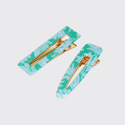 Wild Berry Set of 2 Hairclips- Aqua Green - Forever England