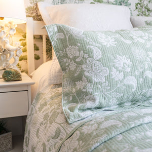 Willow Green Jacquard Bedspread - Forever England