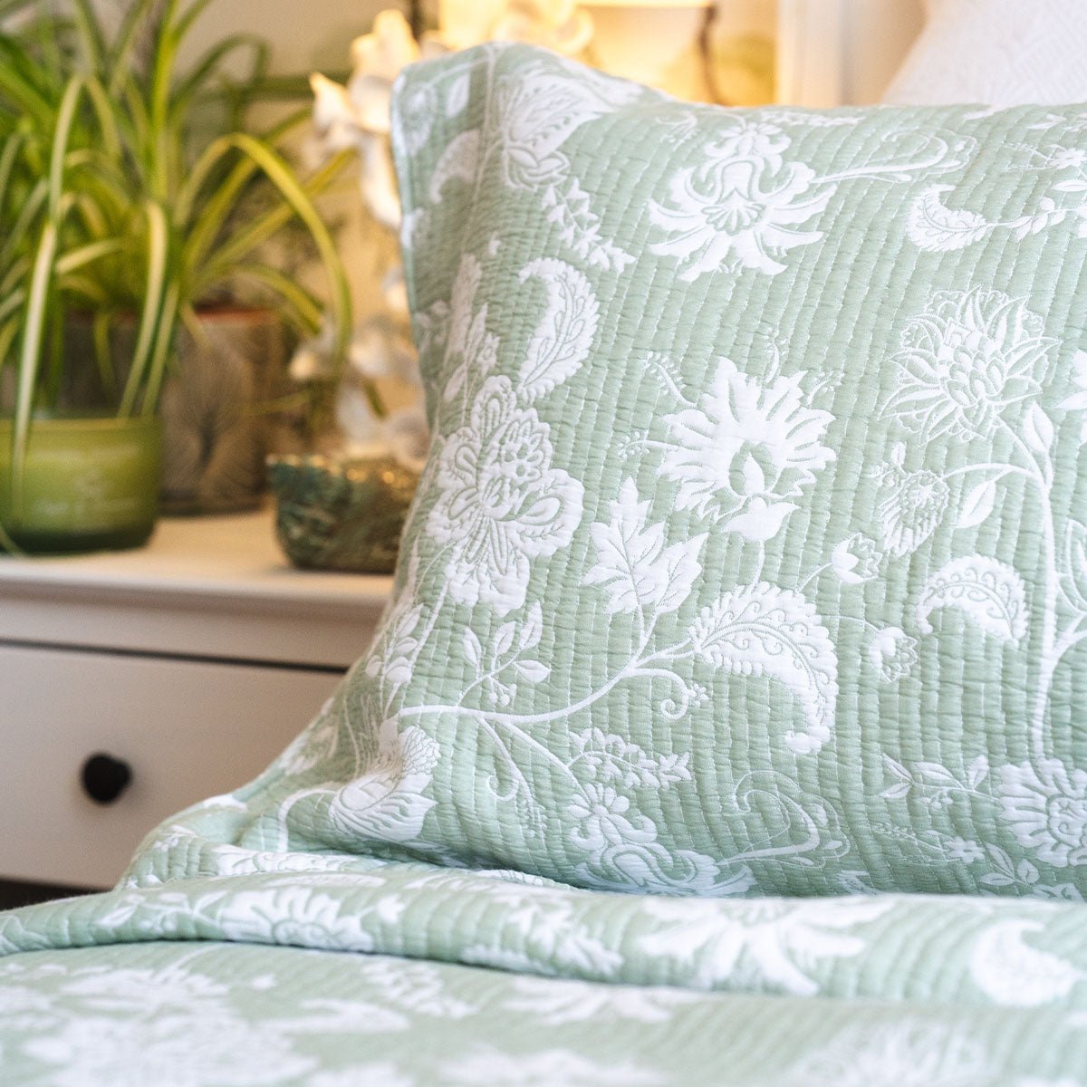 Willow Green Jacquard Continental Pillowsham - Forever England