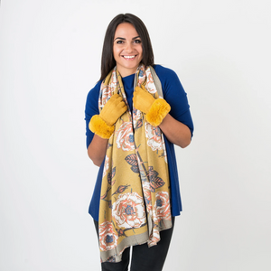 Carrie Ochre Large Rose Ladies Wrap