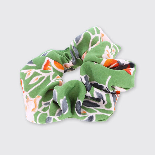 Green and orange floral hair scrunchie by Forever England.