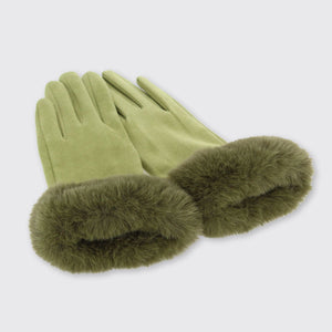 Ava Gloves with Fur Edge- Green - Forever England