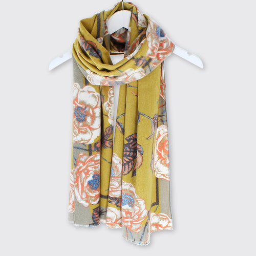 Carrie Ochre Large Rose Ladies Wrap - Forever England