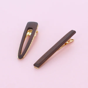 Set of 2 Thin Wood Hair Clips Brown