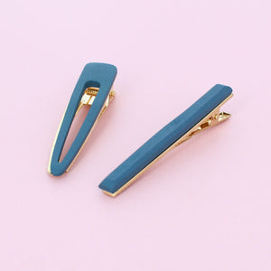 Set of 2 Thin Wood Hair Clips Teal