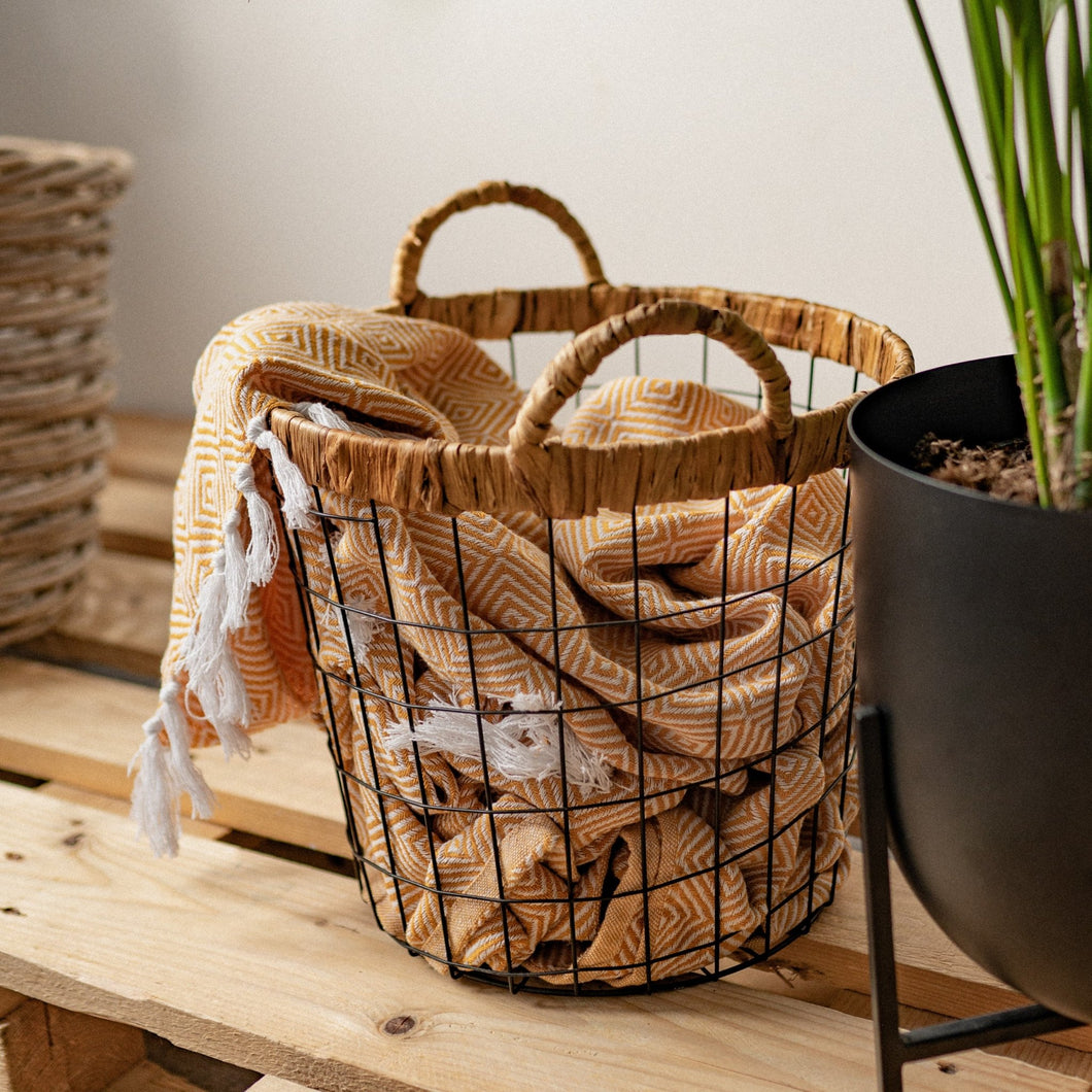 Diamond Woven Throw Ochre - Forever England