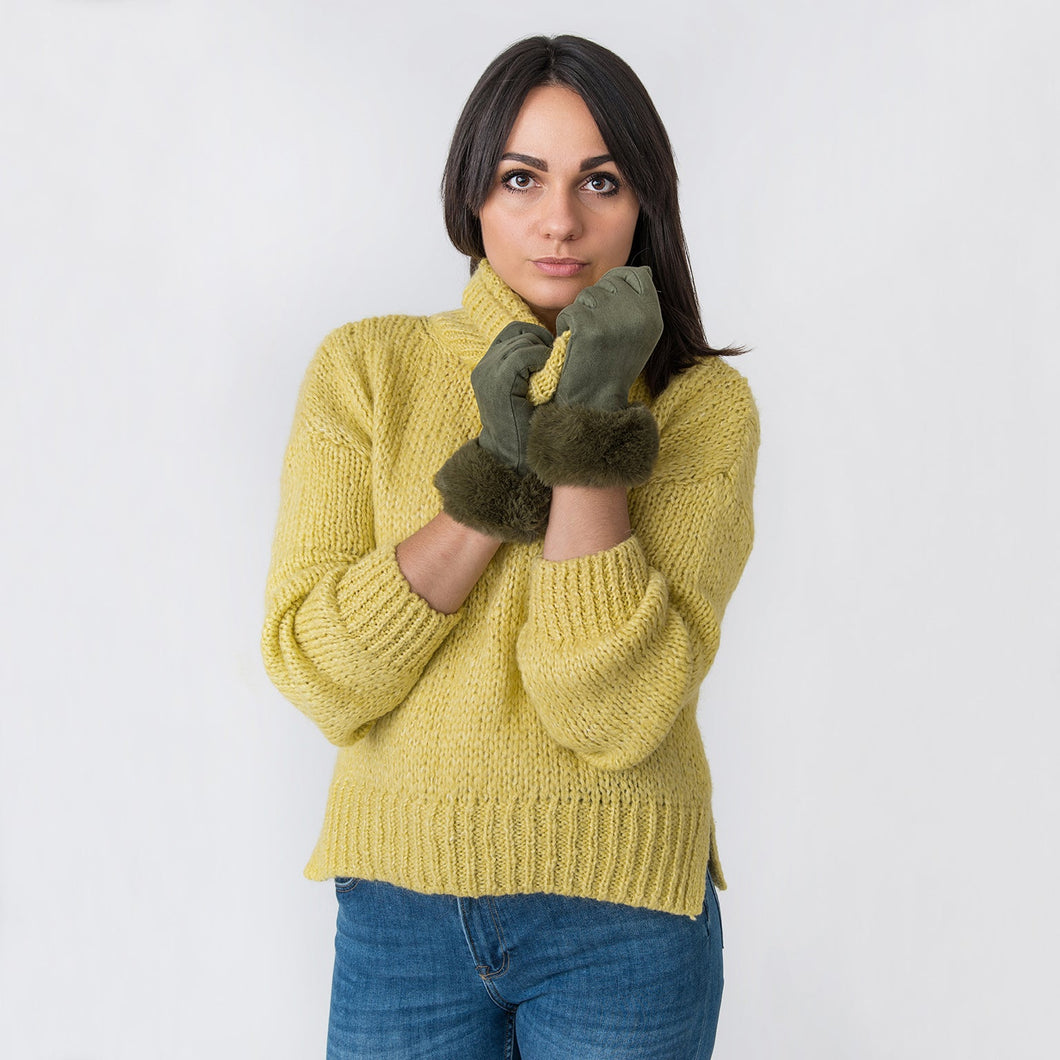 Dora Gloves with Fur Edge Green - Forever England