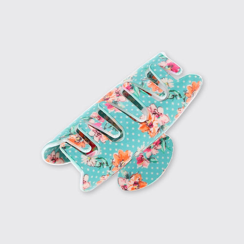 Dotty Floral Medium Claw Clip- Turquoise - Forever England