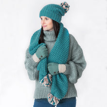 Load image into Gallery viewer, Ella Teal Knitted Pom Pom Scarf - Forever England