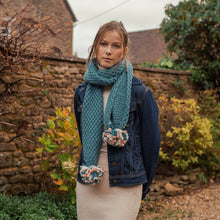 Load image into Gallery viewer, Ella Teal Knitted Pom Pom Scarf - Forever England