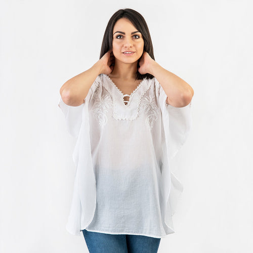 Emma White Embroidered Tunic One Size - Forever England