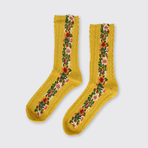 Floral Garland Socks Ochre - Forever England