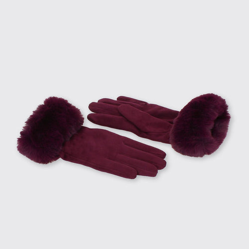 Gina Gloves with Fur Edge Aubergine - Forever England