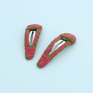 Fabric Set of 2 Hair Clips Green