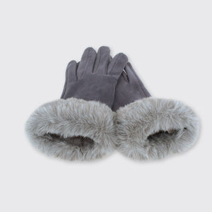 Gracie Gloves with Fur Edge Grey - Forever England