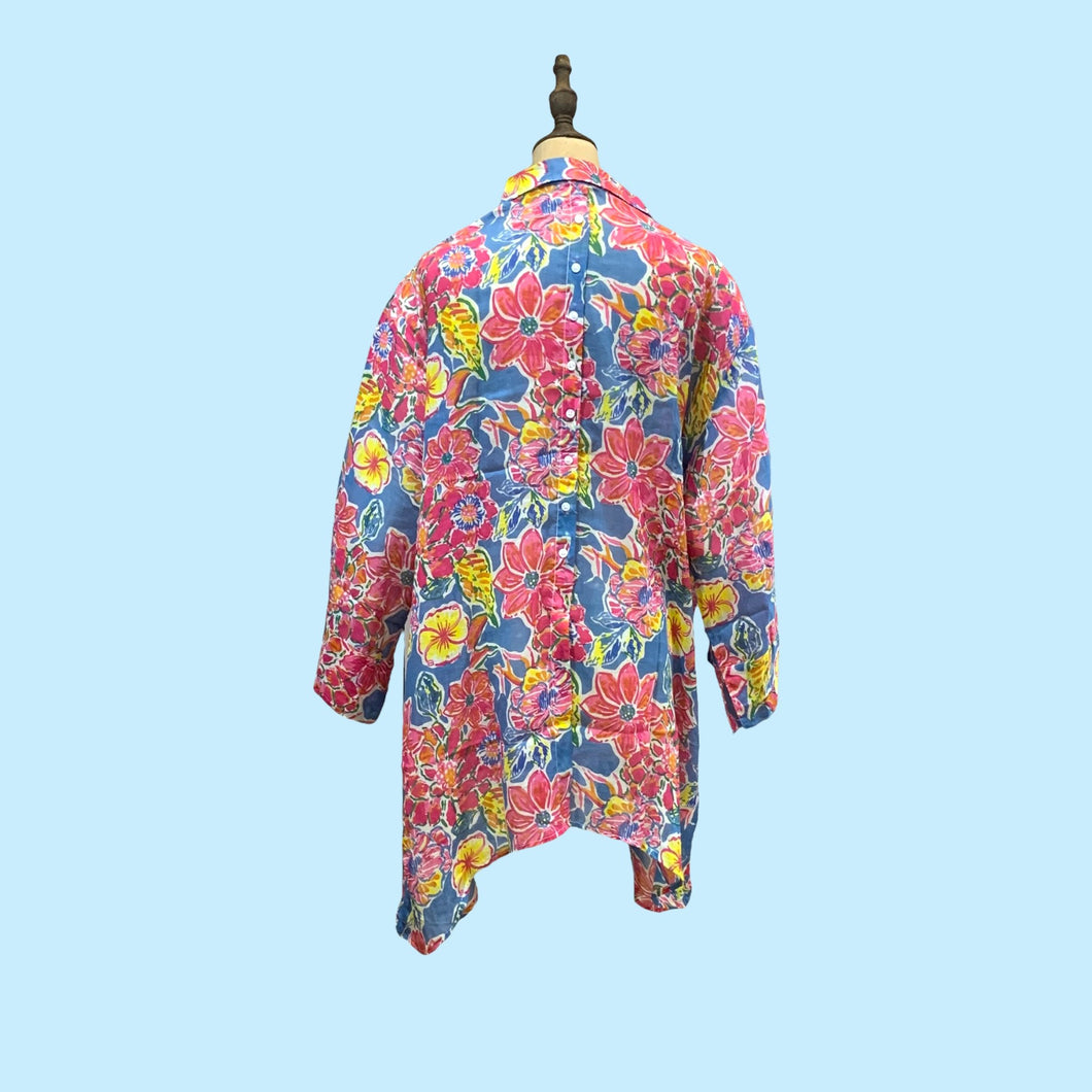 Greta Button Shirt- Pink Floral- M/L (Medium /Large) - Forever England